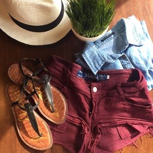 Brandy Melville Distressed Burgundy Shorts 38